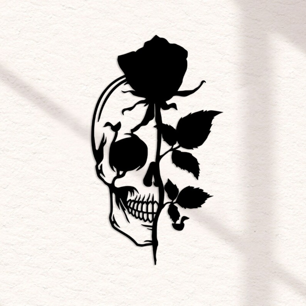 Skull with Rose Metal Wall Art - Halloween Skeleton Decoration 评论和价格