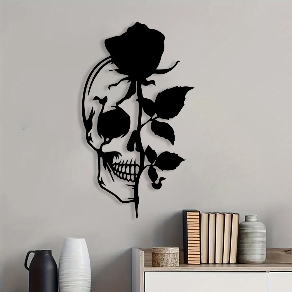 Skull with Rose Metal Wall Art - Halloween Skeleton Decoration 评论和价格