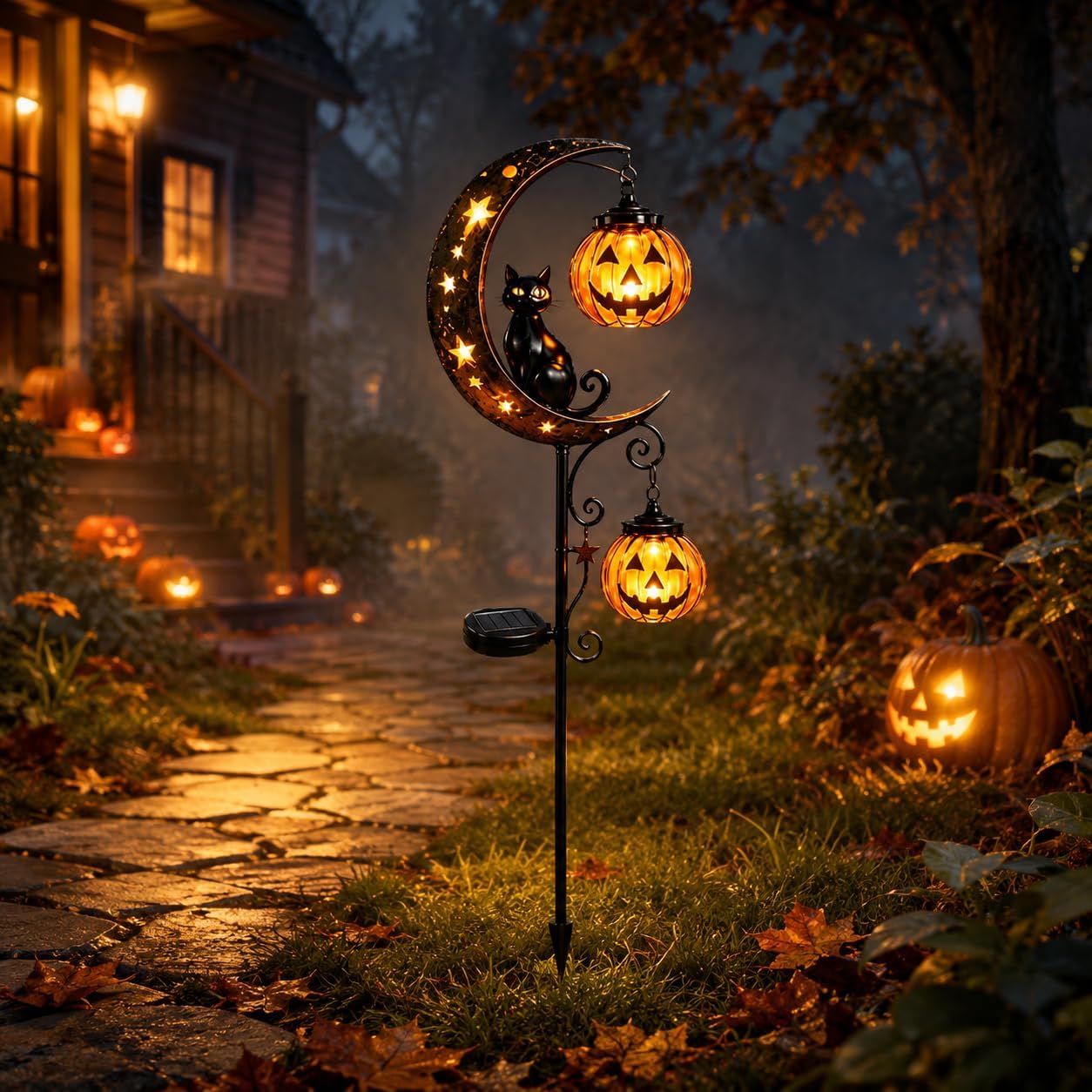 Solar Halloween Black Cat & Pu - Halloween Pumpkin Decor Led 评论和价格