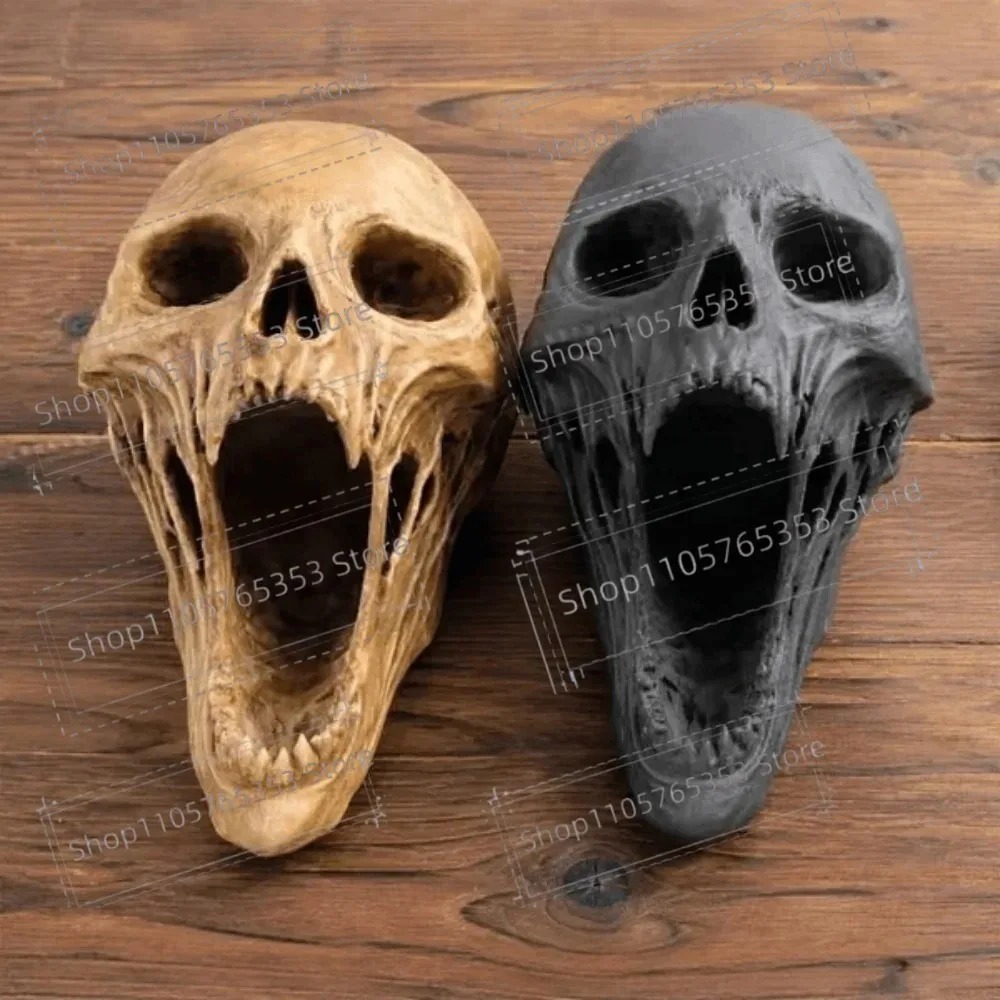 Gothic Screaming Skull Statue  - Halloween Skeleton Decoration 评论和价格