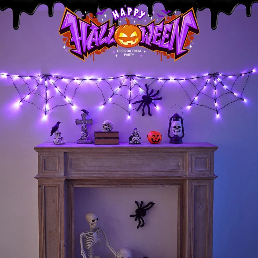Halloween Spider Web String Li - Halloween Led String Lights Orange 评论和价格