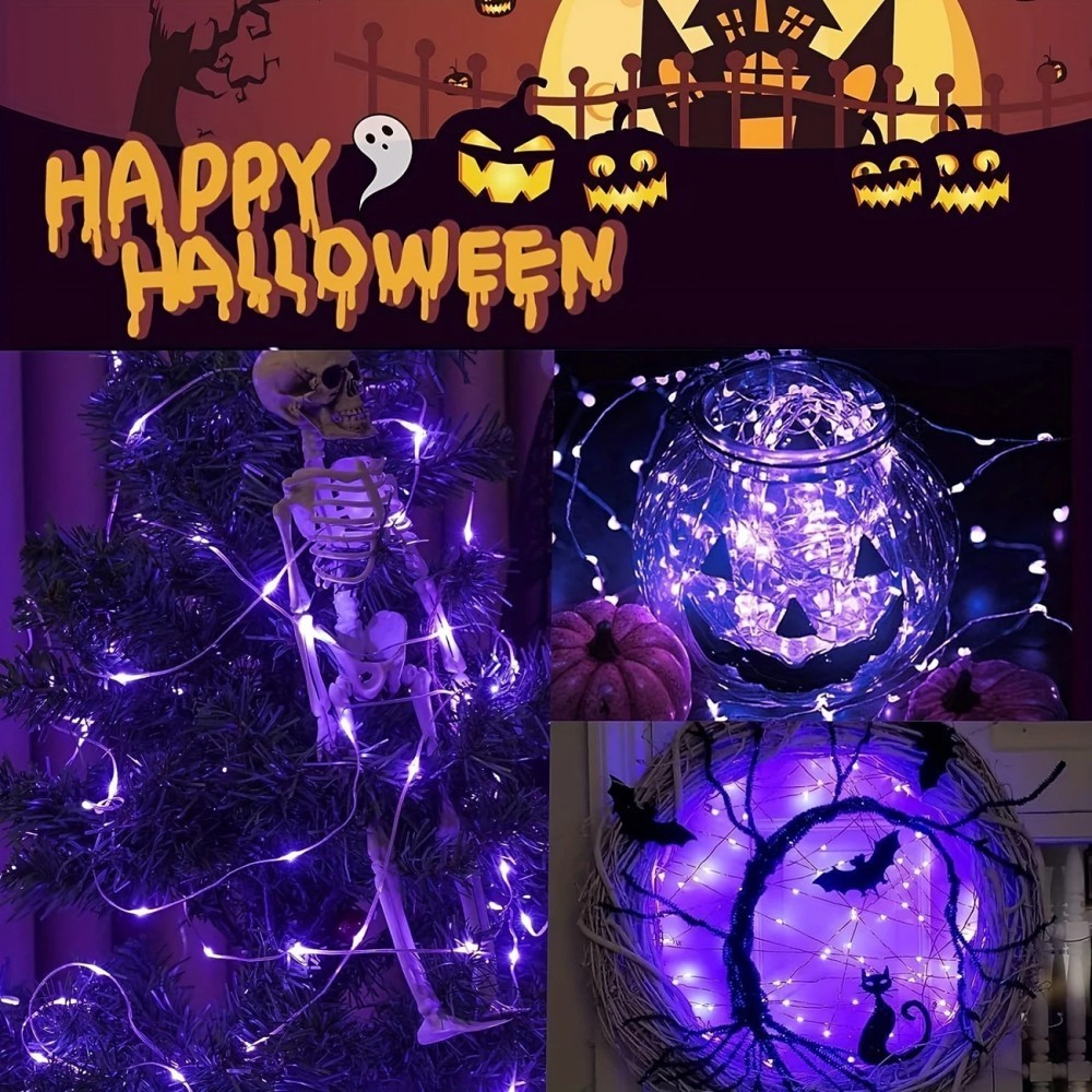 1PC 12M100LED Halloween Solar  - Halloween Led String Lights Orange 评论和价格