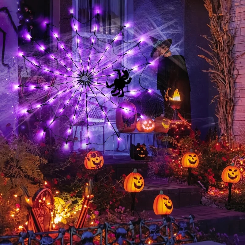 Halloween Spider Web LED Strin - Halloween Led String Lights Orange 评论和价格