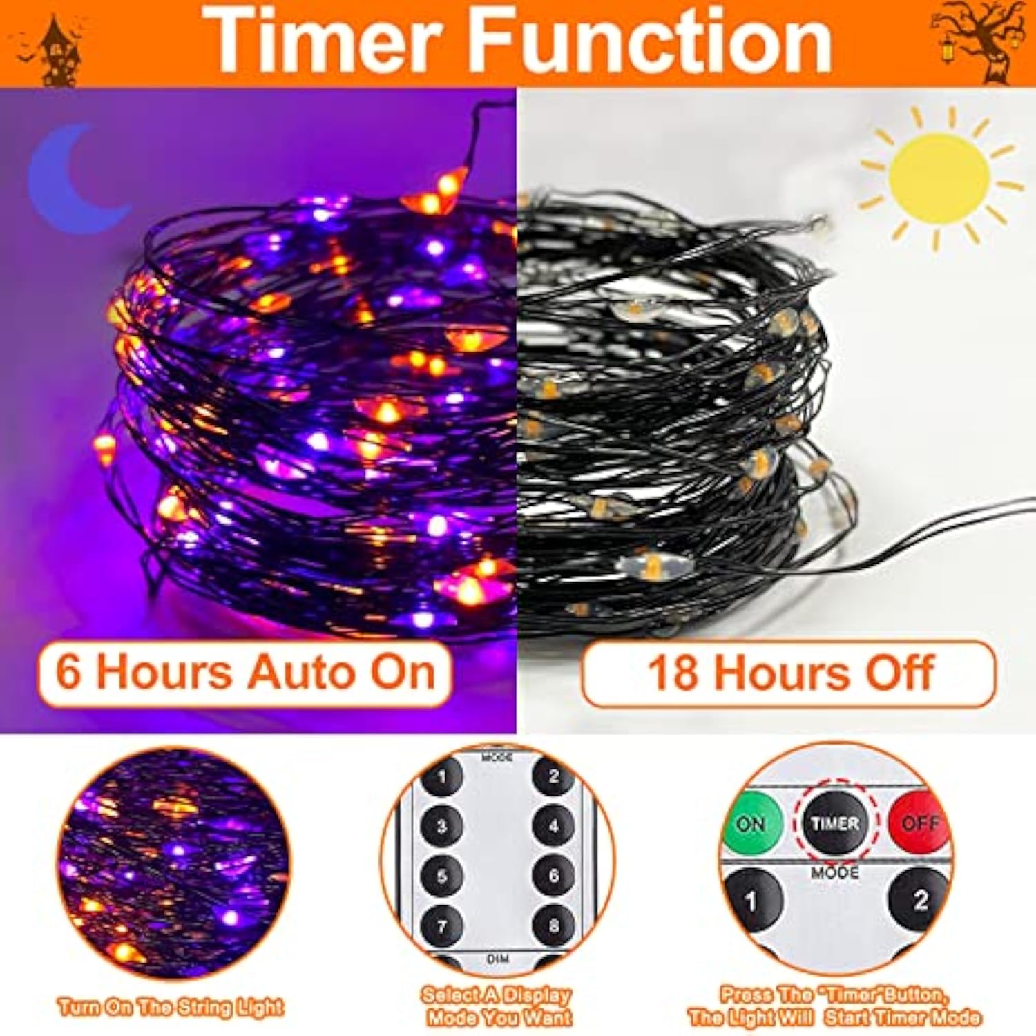 30M/60M Purple & Orange Hallow - Halloween Led String Lights Orange 评论和价格