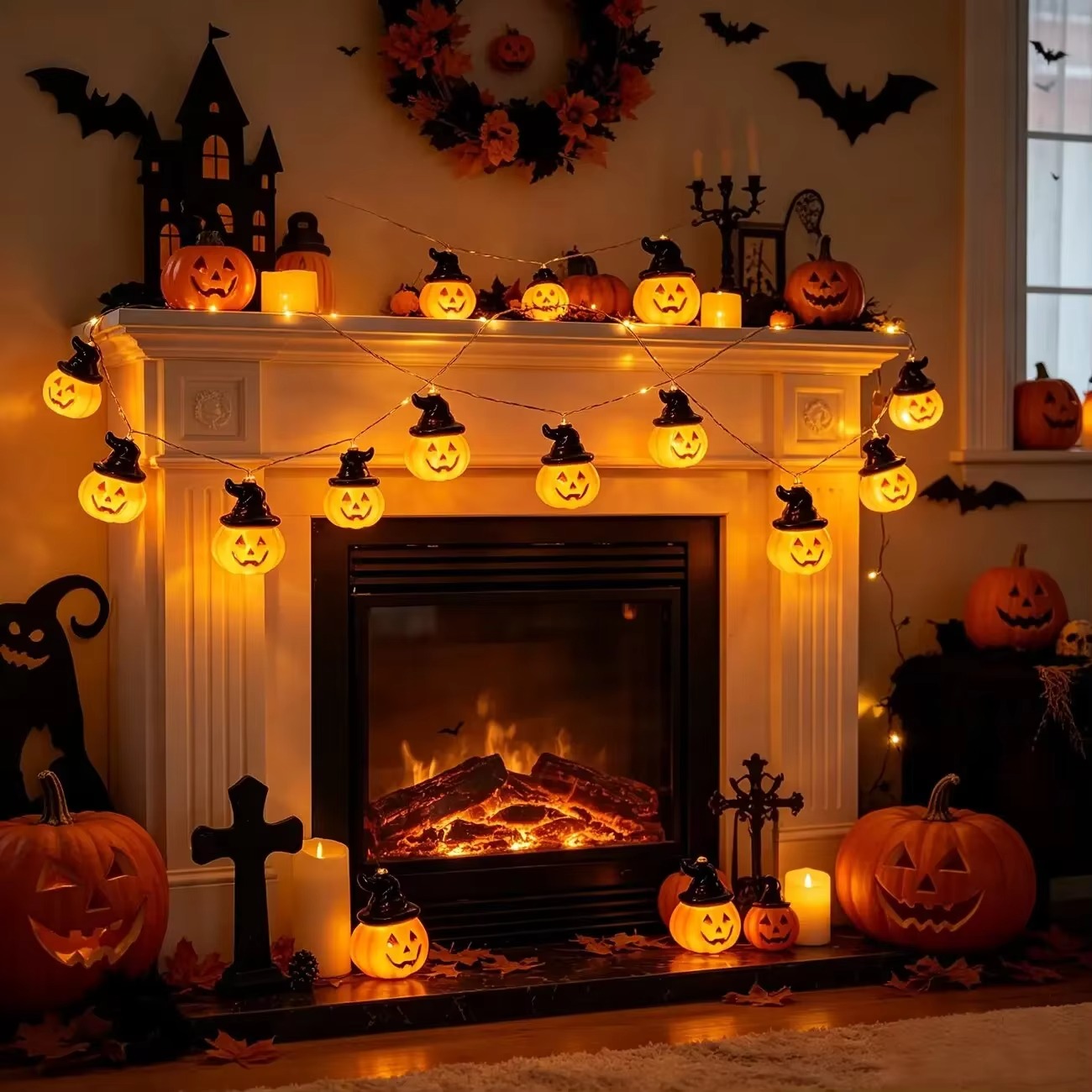 Witch Hat Pumpkin Fairy String - Halloween Led String Lights Orange 评论和价格