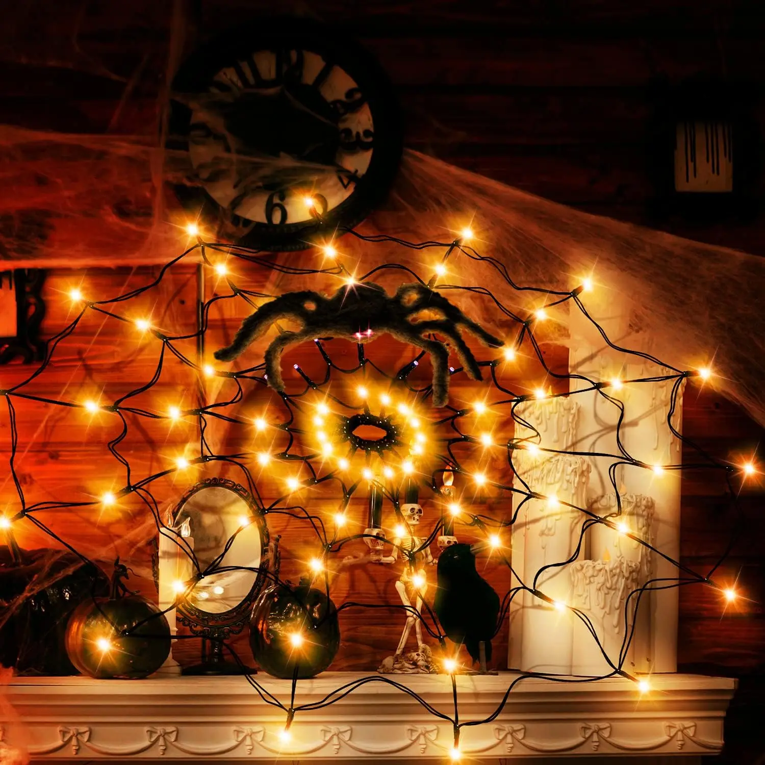 Halloween LED Light String Gho - Spider Web Halloween Decoration 评论和价格