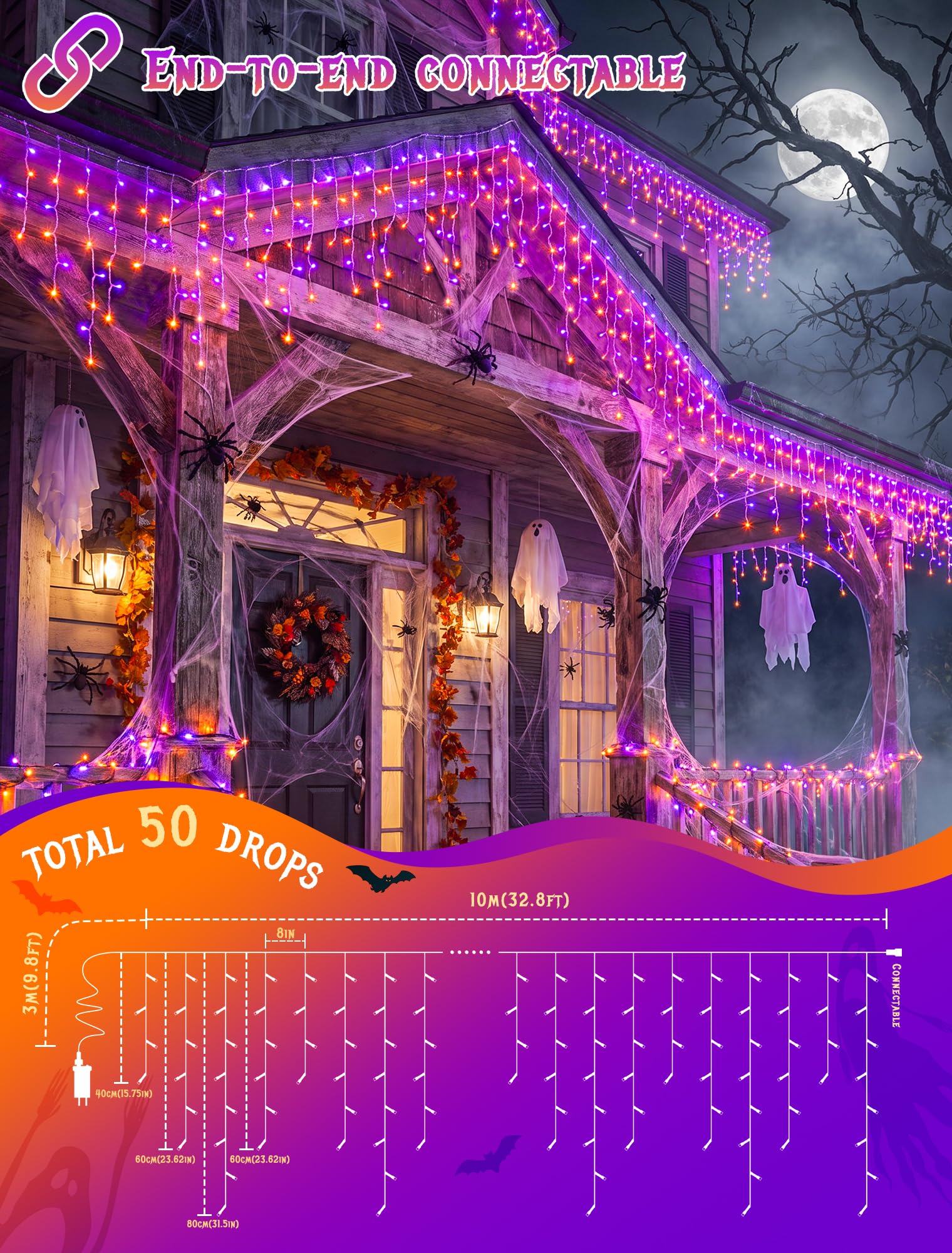 Halloween Icicle Lights Outdoo - Halloween Led String Lights Orange 评论和价格
